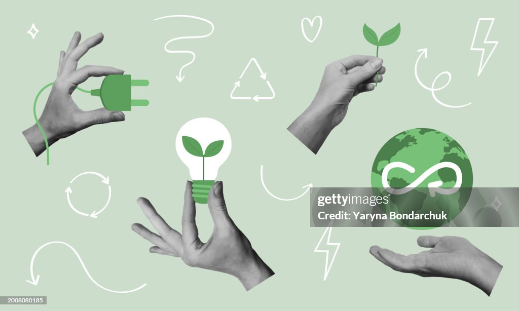 Ecological zero waste lifestyle and sustainability elements set.