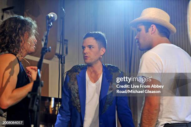 Brandon Flowers, Dave Keuning, Ronnie Vanucci of The Killers on TV show Live From Abbey Road, Abbey Road Studios, London, 28th January 2007.
