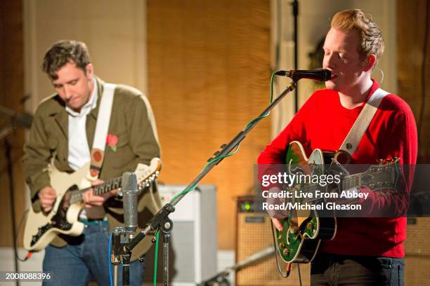 Alex Trimble, Sam Halliday, Kevin Baird of Two Door Cinema Club on TV show Live From Abbey Road, Abbey Road Studios, London, 8th November 2012.