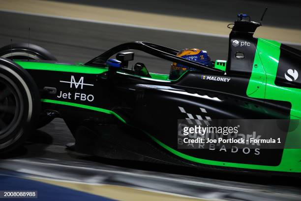 Zane Maloney of Barbados and Rodin Motorsport drives on track during day three of Formula 2 Testing at Bahrain International Circuit on February 13,...