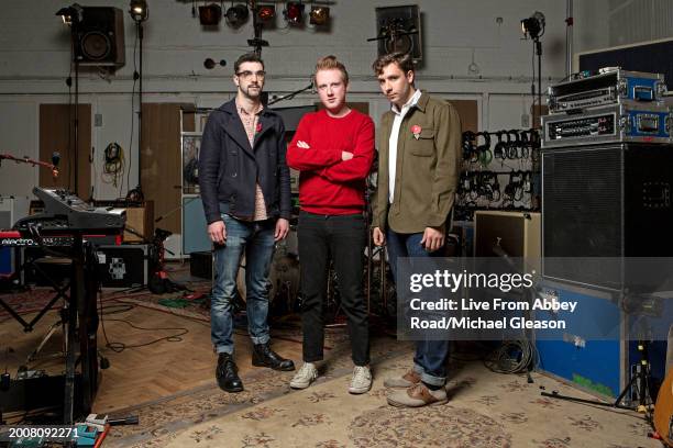 Alex Trimble, Sam Halliday, Kevin Baird of Two Door Cinema Club on TV show Live From Abbey Road, Abbey Road Studios, London, 8th November 2012.