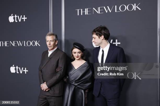 Ben Mendelsohn, Maisie Williams and Eliot Margeuron attend Apple TV+'s "The New Look" World Premiere at Florence Gould Hall on February 12, 2024 in...