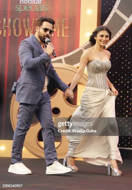 Emraan Hashmi and Mouni Roy attend the trailer launch of Disney+ Hotstar movie 'Showtime' on February 13, 2024 in Mumbai, India.