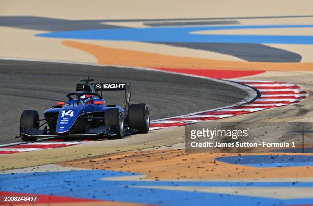 Luke Browning of Great Britain and Hitech Pulse-Eight drives on track during day three of Formula 3 Testing at Bahrain International Circuit on...