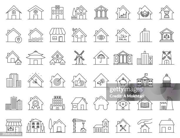 line icons of houses and buildings. - real estate developer stock illustrations