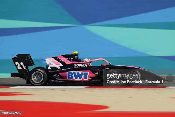 Sophia Floersch of Germany and Van Amersfoort Racing drives on track during day three of Formula 3 Testing at Bahrain International Circuit on...