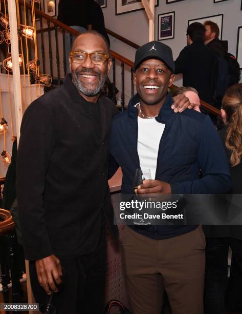 Sir Lenny Henry and Adrian Lester attend the press night performance of "Just For One Day: The Live Aid Musical" at The Old Vic Theatre on February...