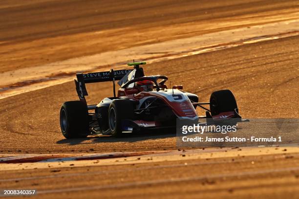 Sami Meguetounif of France and Trident drives on track during day three of Formula 3 Testing at Bahrain International Circuit on February 13, 2024 in...