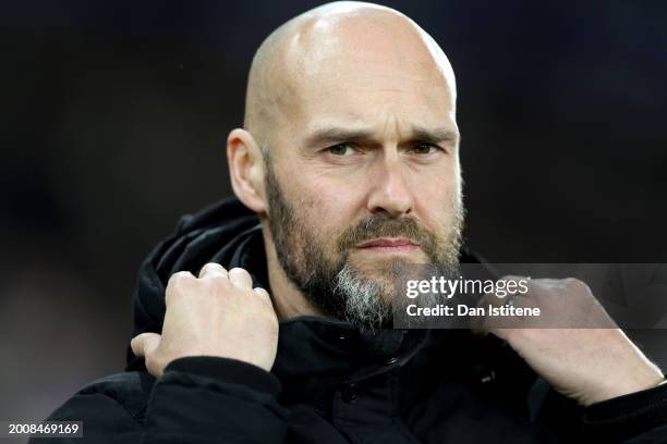 Luke Williams, Manager of Swansea City, looks on prior to the Sky Bet Championship match between Swansea City and Leeds United at Liberty Stadium on...