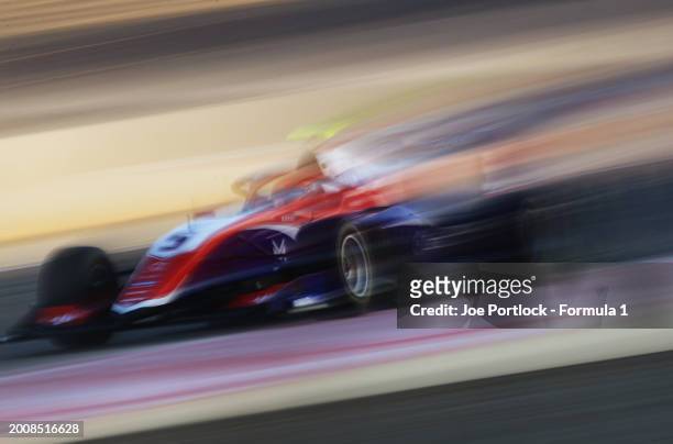 Sami Meguetounif of France and Trident drives on track during day three of Formula 3 Testing at Bahrain International Circuit on February 13, 2024 in...