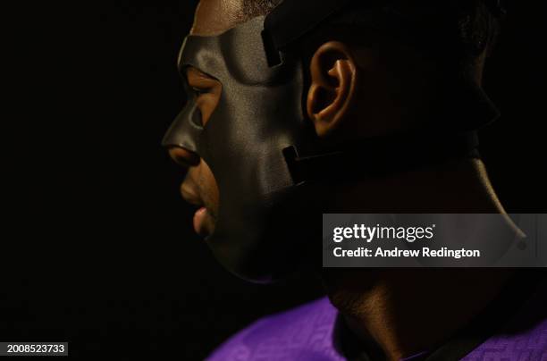 Arthur Okonkwo of Wrexham is pictured wearing a protective face mask during the Sky Bet League Two match between Sutton United and Wrexham at VBS...