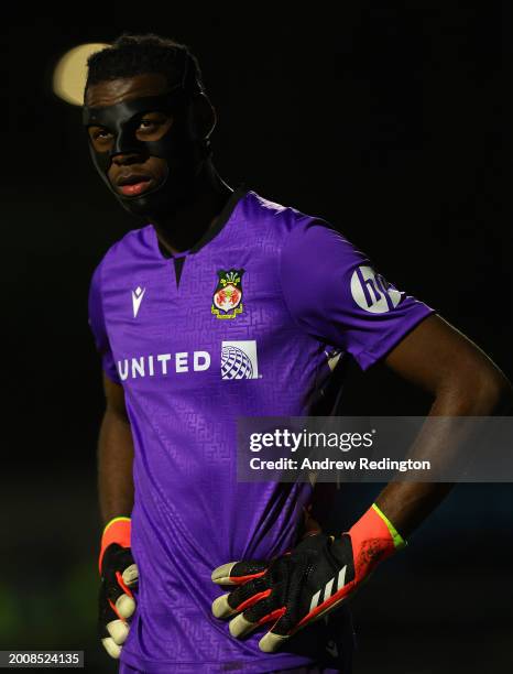 Arthur Okonkwo of Wrexham is pictured wearing a protective face mask during the Sky Bet League Two match between Sutton United and Wrexham at VBS...