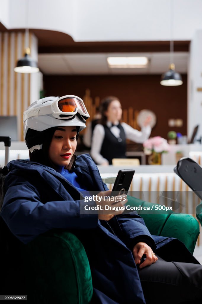 Winter Ready Phone Activity in ski lodge Lounge