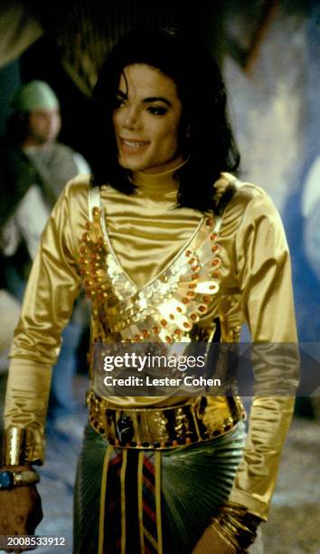 American singer Michael Jackson poses for a portrait on the set of his 1992 single music video of 'Remember the Time' in Los Angeles, California,...