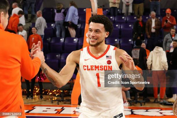 Clemson Tigers guard Chase Hunter during a college basketball game between the Miami Hurricanes and the Clemson Tigers on February 14, 2024 at...