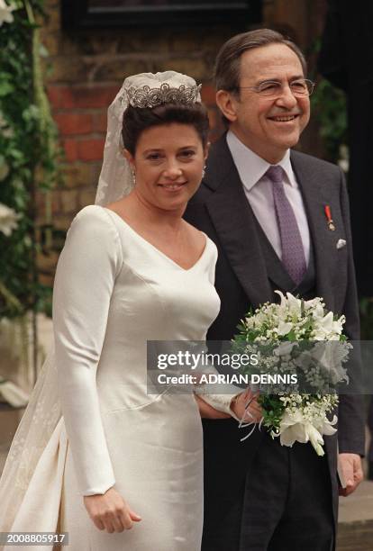 Princess Alexia and her father, the exiled King Constantine of Greece, smile on their arrival to the Greek Orthodox Cathedral of St Sophia, Central...