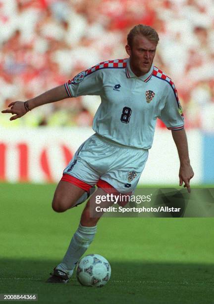 Robert Prosinecki of Croatia on the ball during the UEFA Euro 1996 Group D match between Croatia and Denmark at Hillsborough on June 16, 1996 in...