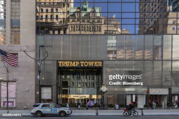 Trump Tower in New York, US, on Friday, Feb. 16, 2024. A verdict is expected Friday in New York state's $370 million civil fraud trial against former...