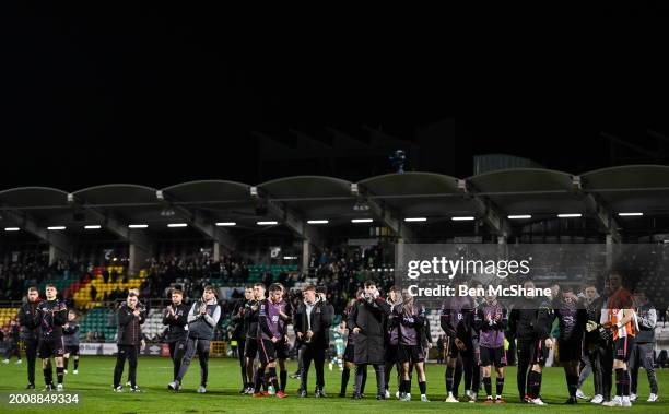 Dublin , Ireland - 16 February 2024; Dundalk players applaud toward their supporters after their drawn SSE Airtricity Men's Premier Division match...