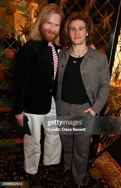 Henry Conway and Luca J Peterson attend the ES Magazine London Fashion Week Party at The Savoy Hotel on February 16, 2024 in London, England.