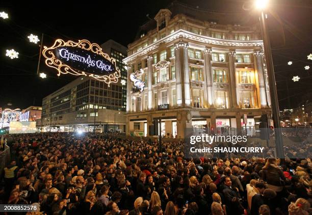 The Oxford Street Christmas lights are pictured after a 'switching on' ceremony by US actor Jim Carrey in central London, on November 3, 2009. AFP...