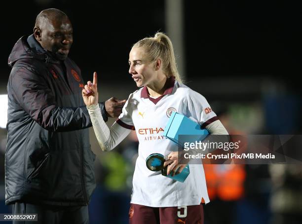 Alex Greenwood of Manchester City Women with The Barclays Player of The Match Award during the Barclays Women¥s Super League match between Chelsea FC...