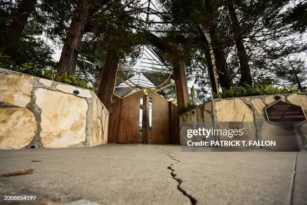 Wayfarers Chapel, also known as "The Glass Church," is closed due to shifting and sliding land after heavy rains in Rancho Palos Verdes, California...