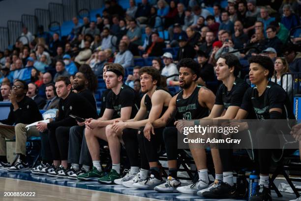 Romeo Myrthil of the Dartmouth Big Green watches as his team play against Columbia Lions in their NCAA men's basketball game on February 16, 2024 in...