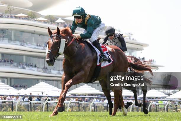 Aardvark ridden by Damian Lane wins the TCL Talindert Stakes at Flemington Racecourse on February 17, 2024 in Flemington, Australia.