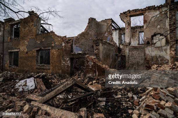 View of destroyed building, located near a frontline position, after Russian shelling as the war between Russia and Ukraine continues in Donetsk...