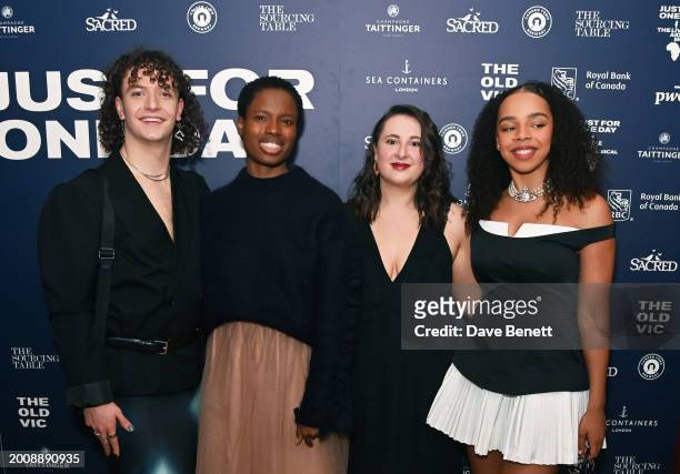 Rhys Wilkinson, Abiona Omonua, Hope Kenna and Naomi Katiyo attend the press night after party for "Just For One Day: The Live Aid Musical" at Sea...