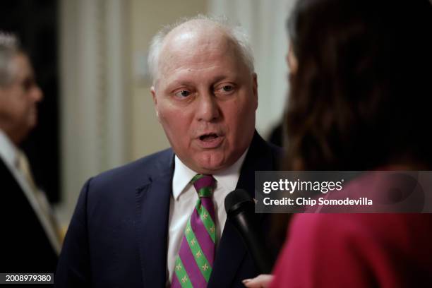 House Majority Leader Steve Scalise is interviewed on television immediately after the House voted to impeach Homeland Security Secretary Alejandro...