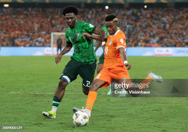 Ola Aina of Nigeria and Simon Adingra of Ivory Coast during the TotalEnergies CAF Africa Cup of Nations final match between Nigeria and Ivory Coast...