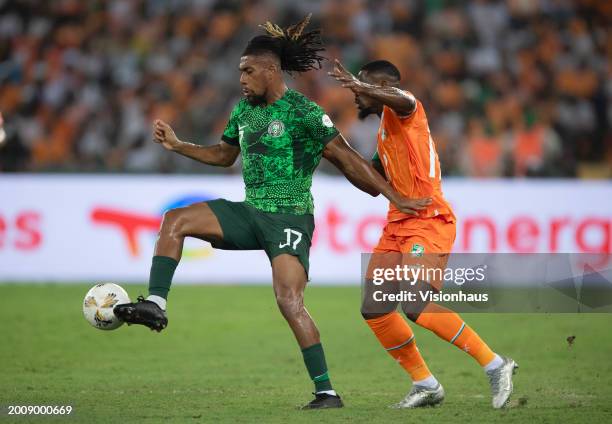 Alex Iwobi of Nigeria and Serge Aurier of Ivory Coast during the TotalEnergies CAF Africa Cup of Nations final match between Nigeria and Ivory Coast...