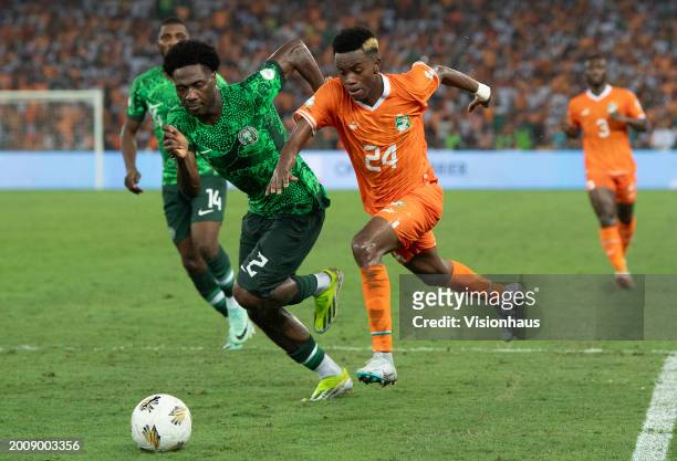 Ola Aina of Nigeria and Simon Adingra of Ivory Coast during the TotalEnergies CAF Africa Cup of Nations final match between Nigeria and Ivory Coast...
