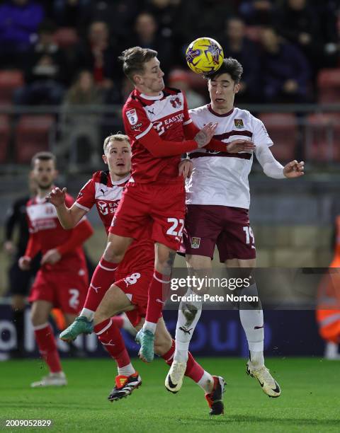 Kieron Bowie of Northampton Town contests the ball with Ethan Galbraith of Leyton Orient during the Sky Bet League One match between Leyton Orient...