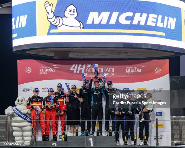 Algarve Pro Racing - Oreca 07/Gibson - Chris Mcmurry Freddie Tomlinson Toby Sowery celebrates after finishing the Asian Le Mans Series 2024 at Yas...