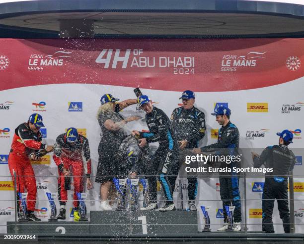 Algarve Pro Racing - Oreca 07/Gibson - Chris Mcmurry Freddie Tomlinson Toby Sowery celebrates after finishing the Asian Le Mans Series 2024 at Yas...