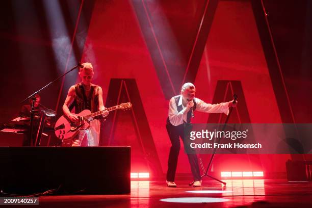 Martin Gore and Dave Gahan of Depeche Mode perform live on stage during a concert at the Mercedes-Benz Arena on February 13, 2024 in Berlin, Germany.