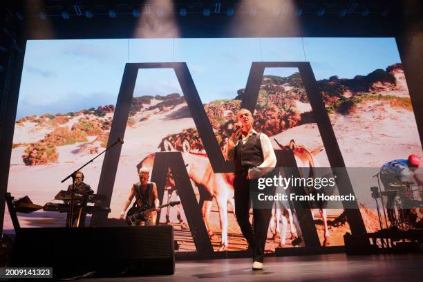 Martin Gore and Dave Gahan of Depeche Mode perform live on stage during a concert at the Mercedes-Benz Arena on February 13, 2024 in Berlin, Germany.