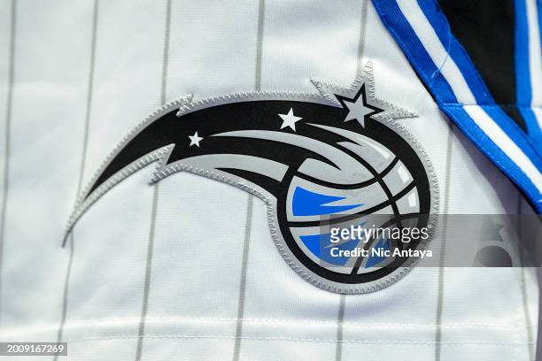 The Orlando Magic logo is pictured on a uniform during the game against the Detroit Pistons at Little Caesars Arena on February 04, 2024 in Detroit,...