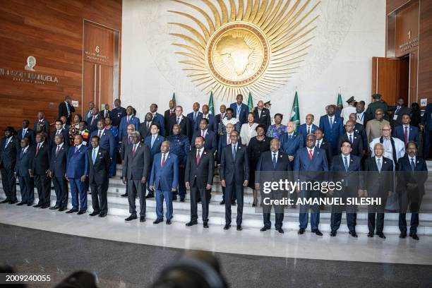 African Heads of State pose for a group photograph before the opening ceremony of the 37th Ordinary Session of the Assembly of the African Union at...