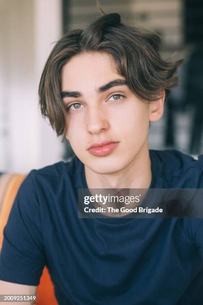 portrait of teenage boy at home - handsome teenage boys stock pictures, royalty-free photos & images