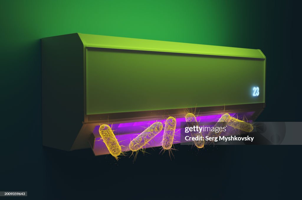 Close-up of a split air conditioner system and the bacteria problem inside the air conditioner system.