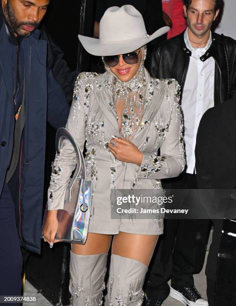 Beyonce leaves the Luar fashion show at 154 Scott in Brooklyn during New York Fashion Week on February 13, 2024 in New York City.