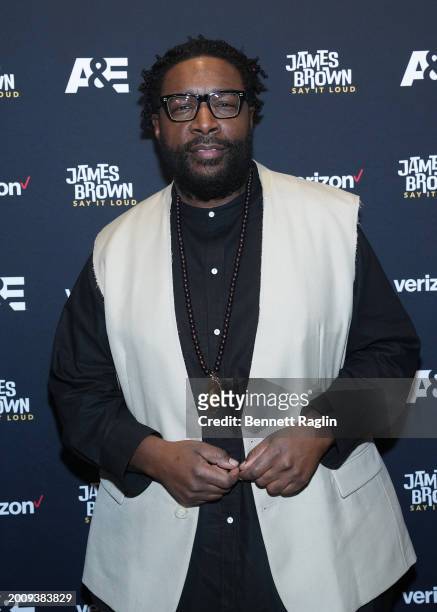 Ahmir "Questlove" Thompson attends A&E's "James Brown: Say It Loud" NYC Premiere Event at The Apollo's Victoria Theatre on February 13, 2024 in New...