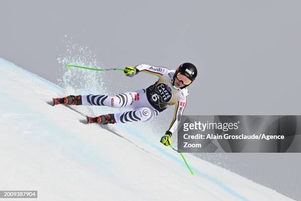 Kira Weidle of Team Germany in action during the Audi FIS Alpine Ski World Cup Women's Downhill on February 17, 2024 in Crans Montana, Switzerland.