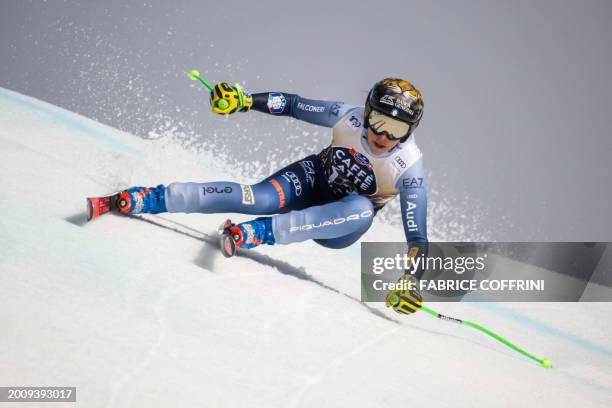 Italy's Federica Brignone competes during the Women's downhill event at the FIS Alpine Ski World Cup in Crans-Montana, Switzerland, on February 17,...