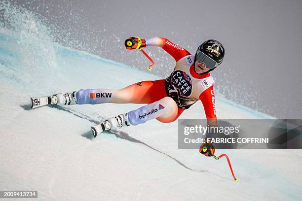 Switzerland's Lara Gut-Behrami competes during the Women's downhill event at the FIS Alpine Ski World Cup in Crans-Montana, Switzerland, on February...