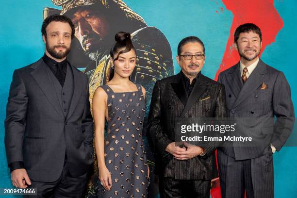 Cosmo Jarvis, Anna Sawai, Hiroyuki Sanada and Tadanobu Asano attend the Los Angeles premiere of FX's 'SHOGUN' at the Academy Museum of Motion...
